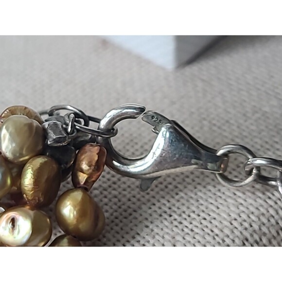 925 Sterling Silver Multistrand & Multicolored Pearl Beaded Necklace Adjustable - Picture 7 of 10